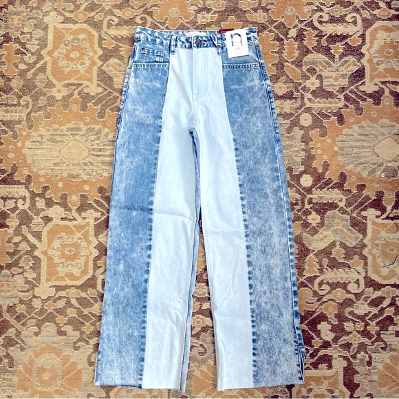 KanCan Denim - High Rise Acid Wash Paneled Wide Leg Jeans